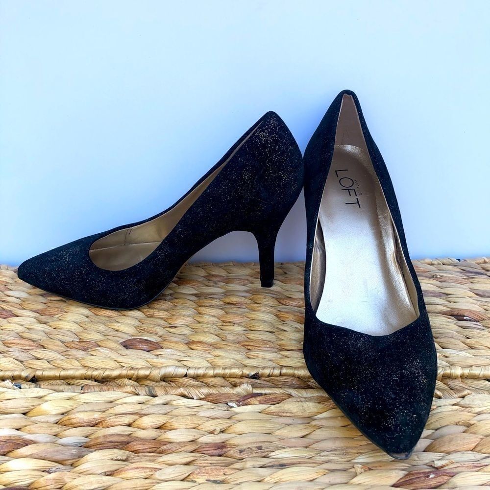 Ann Taylor Loft Black Velveteen Gold Glitter Heels